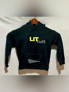 Kids Black "LITerate" Graphic Hoodie - Brand Unspecified